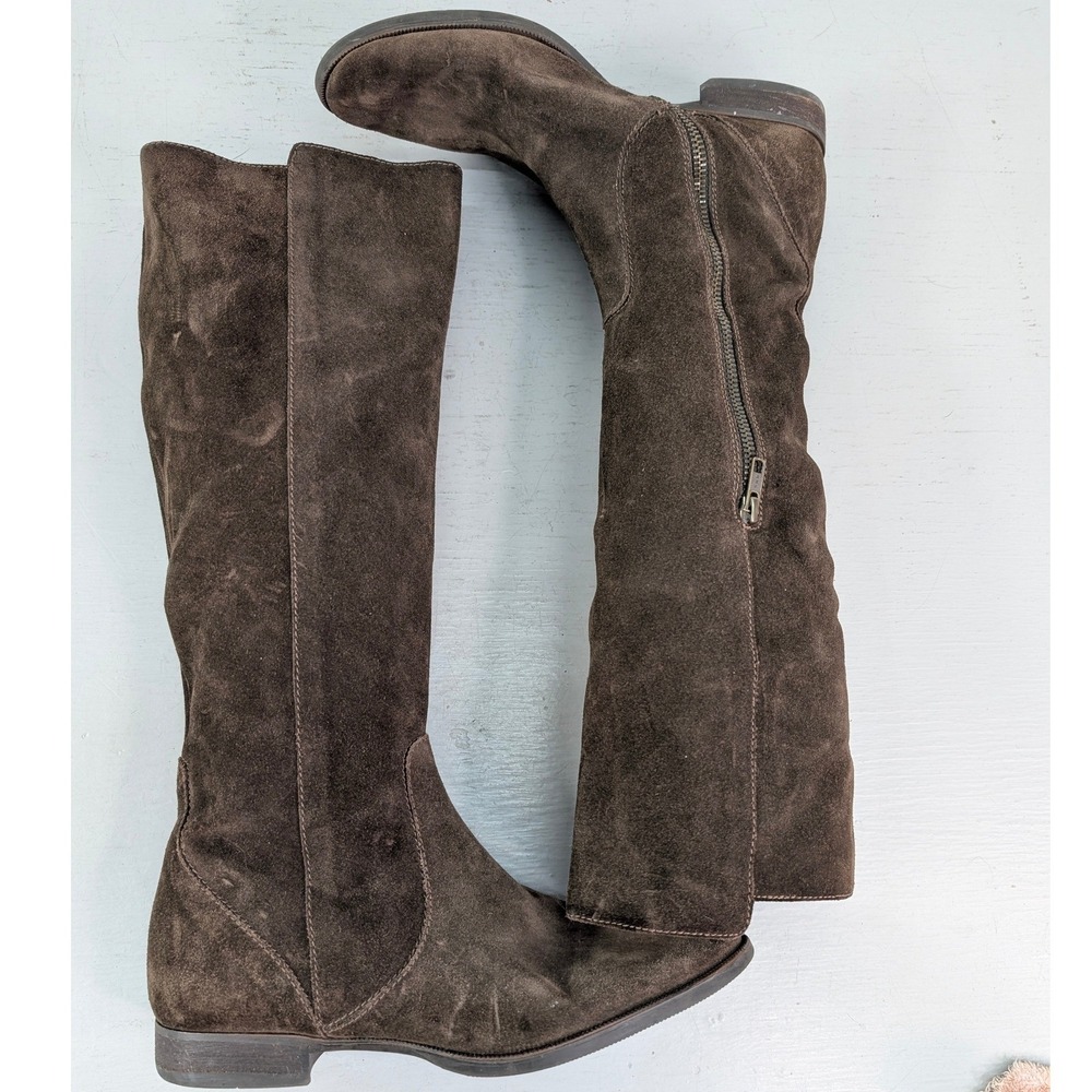 J Crew Knee High Boots Womens Size 8.5 Brown Suede Tall  Lined Side Zip 95941‎